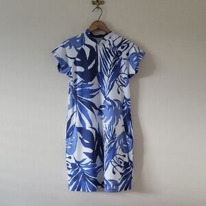 Ana Clare Blue White Tropical Leaf Print Activewear Dress Size Medium